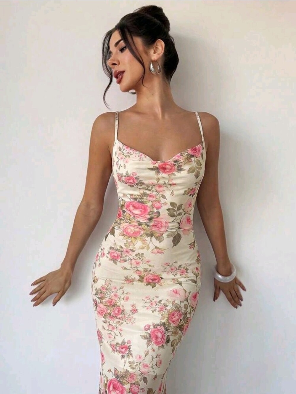 Firerie Plunging Neck Abstract Floral Print Bodycon Maxi Dress - Picture 7 of 7